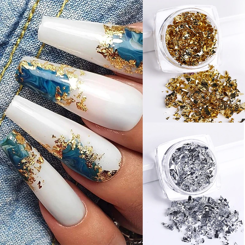 

Gold Glitter Flakes Irregular Aluminum Foil Sequins For Nails Chrome Powder Sparkly Manicures Sticker DIY Nail Art Decorations