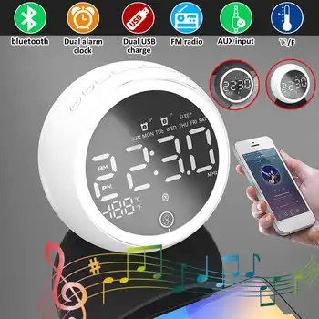 

LED Digital Dual Alarm Clock Wireless bluetooth Bass Speaker FM Radio+ USB Charger Port Music Player Snooze Temperature