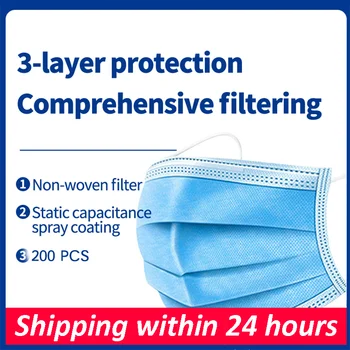 

200 PCS Mask 3 layer Mask Fast delivery Face Mouth Masks Non Woven Disposable Anti-Dust Meltblown cloth Masks Earloops FaceMask