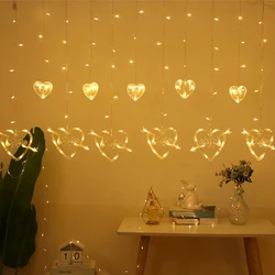 2.5M Romantic Heart-Love Curtain Lights 220V EU Plug Christmas Fairy Lights String for Valentine's Day Wedding Home Party Decor