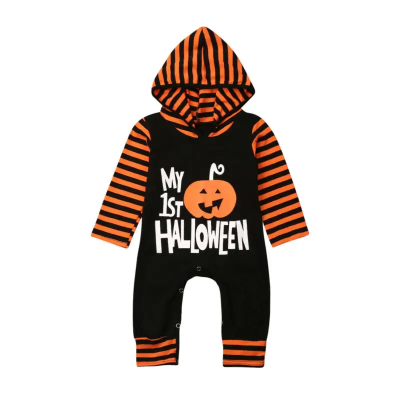 

Baby Clothes 2019 Toddler Baby Boy Girl My 1st Halloween Hooded Striped Romper Jumpsuit Clothes