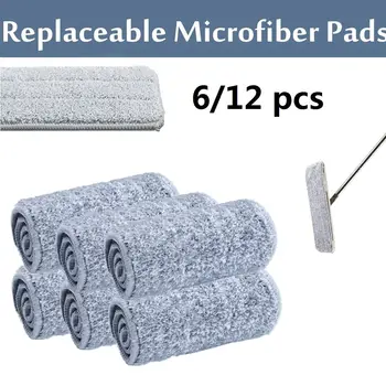 

6/12 Microfiber Pads for 12X33cm Flat Squeeze Mop Hand Free Wringing Floor Cleaning Mop Wet Dry Usage Home Wooden Floor Lazy Mop
