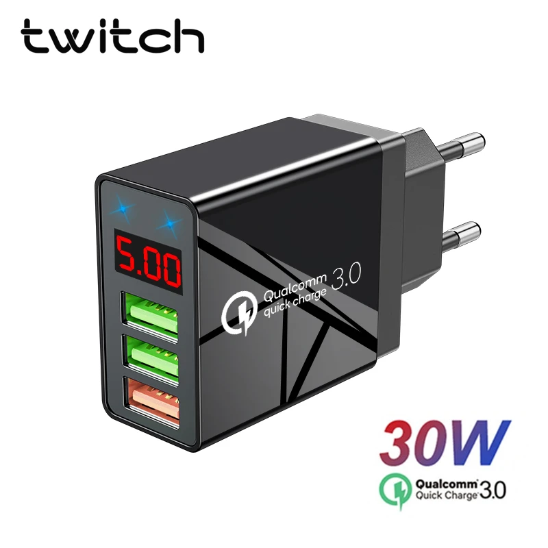 Twitch Led display Fast Charger Quick charge 3.0 QC 30W USB Charger for iPhone 11 Phone Wall Charger for Samsung s10 Xiaomi 9