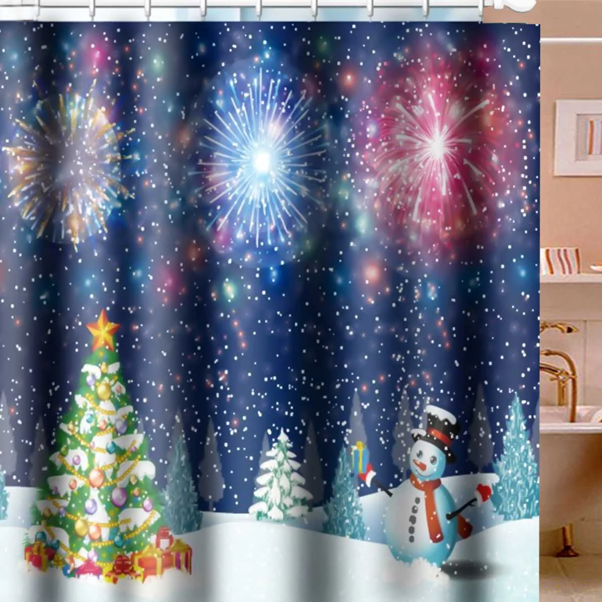 Christmas Tree Merry Рождественский набор для ванной Снеговик Дед Мороз Санта колокол лося узор водонепроницаемый Душ занавес Туалет крышка коврик нескользящий коврик - Цвет: Christmas Tree