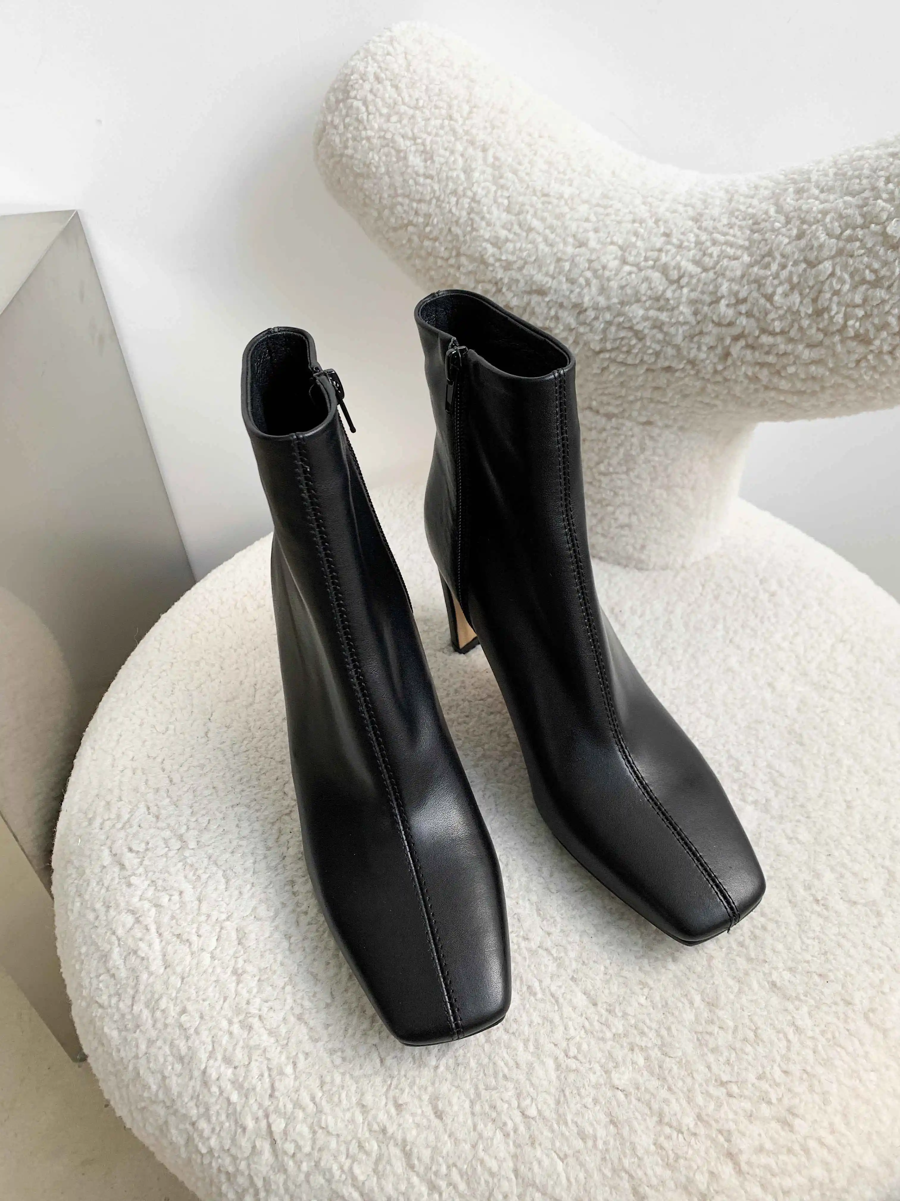 Krazing pot Chelsea boots real leather stone pattern high street fashion square toe thick high heel zip gorgeous ankle boots L61