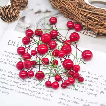 

50pcs Christmas Tree Red Fruit Berry Holly Artificial Flower Pick Home Decor DIY New 2020