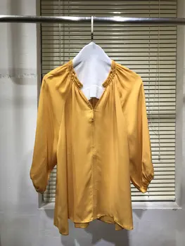 

2020 spring summer new fashion women shirts full seleeve v-neck female silk blouse tops 0408