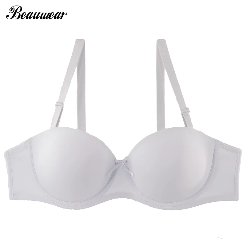 

Beauwear Solid Color 1/2 Cup Strapless Bra with Silicon Band Adjustable Bra Sexy Unlined Push Up Brassiere Plus Size 80D 85D 90D