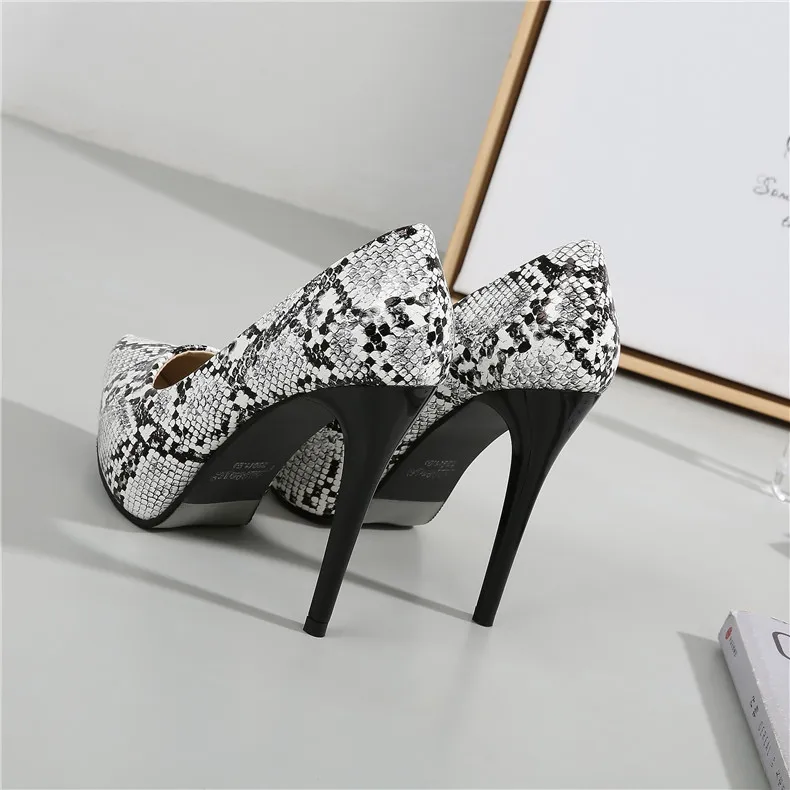 Женские пикантные туфли-лодочки из змеиной кожи на платформе и высоком каблуке Женская обувь вечерние туфли на тонком каблуке