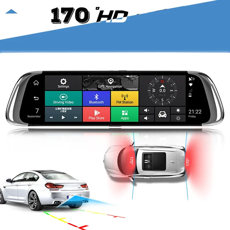 Авто Gps 4G, Wi-Fi, 10 дюймов полный Экран для приставки Android Smart вождения Регистраторы Hd DVR спереди и сзади записывающая машина Автомобильная камера в зеркале машины