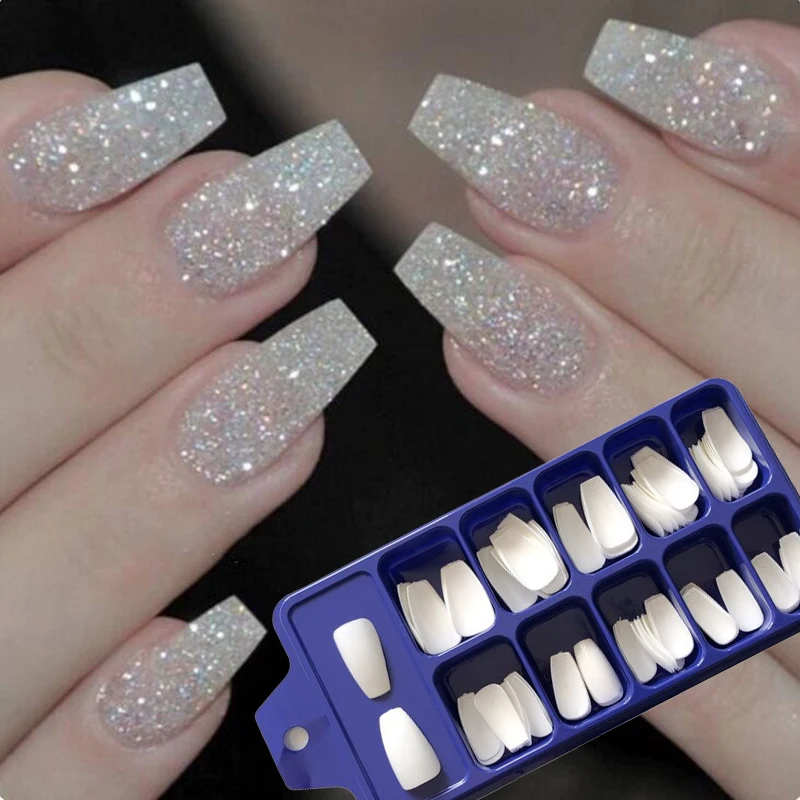 

100 PCS fake nails natural color transparent white false nail box False Nail Art Acrylic French Nail flat head Manicure Set