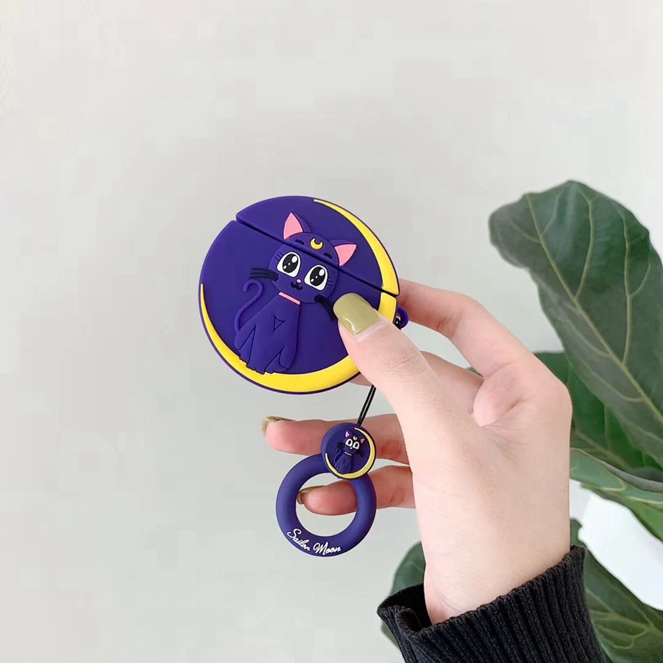 Для AirPods случае 3D мультяшный наушник чехол для Apple Airpods 2 забавные интимные аксессуары защитную крышку с палец кольцо ремень - Цвет: Blue Moon