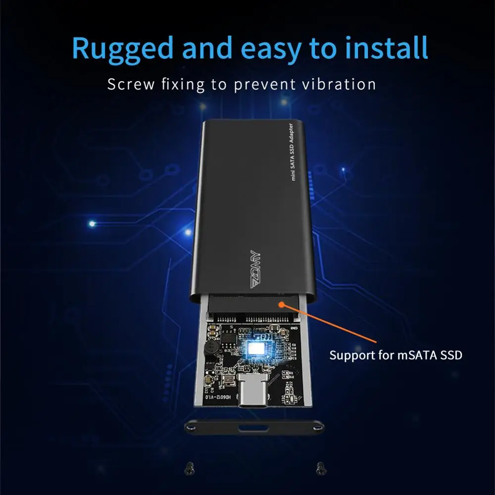 ZOMY mSATA USB 3.1 C Ÿ SSD ̽, ޴ ˷̴  HDD Ŭ,  ָ Ʈ ũ ̴ ̽, 3*3/3*5, 10Gbps