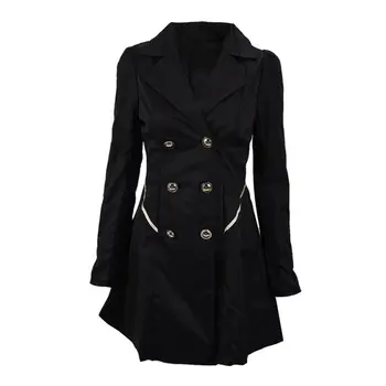 

Women's Coats For Spring Autumn Slim Long Sleeve Solid Color Double-breasted Dresses Casual Wind Coats(Black,XL/US-12)