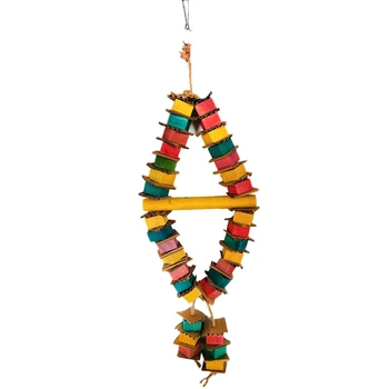 

Bird Chewing Toy, Multicolored Wood Block Hanging Parrot Swing Toys with Wooden Stick Toys for Parakeets Cockatiels