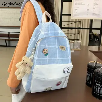 

Backpacks Women Canvas Students Korean Style Plaid Kawaii Leisure Sweet Travel Bags Teenagers Rucksack Harajuku Chic New Trendy