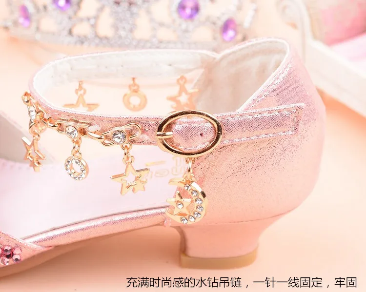 Princess Kids Shoes Girls Sandals 2022 New Casual Glitter Rhinestone Children High Heel Crystal Student Performance Footwear