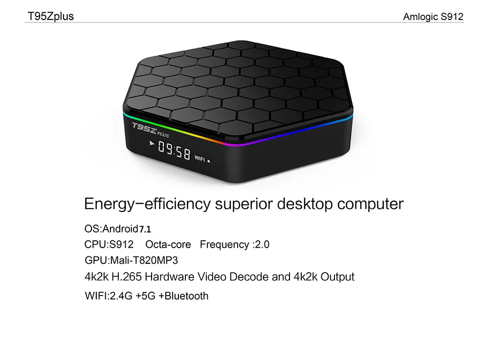 T95Z плюс Смарт ТВ приставка Amlogic S912 Восьмиядерный Android 7,1 ТВ приставка 2,4G/5 GHz WiFi BT4.0 4K телеприставка 2 GB/16 GB 3 GB/32 GB