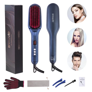 

Heating Hiar Straightening With Anti Scald Feature Hair Straightener Brush Portable Frizz-Free Silky Electric Straightening Comb