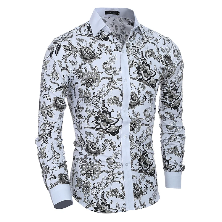 Горячая Распродажа Мужская рубашка Новая мода цветочный принт Slim Fit рубашки пляжные Гавайские мужские повседневные рубашки с длинным рукавом плюс размер