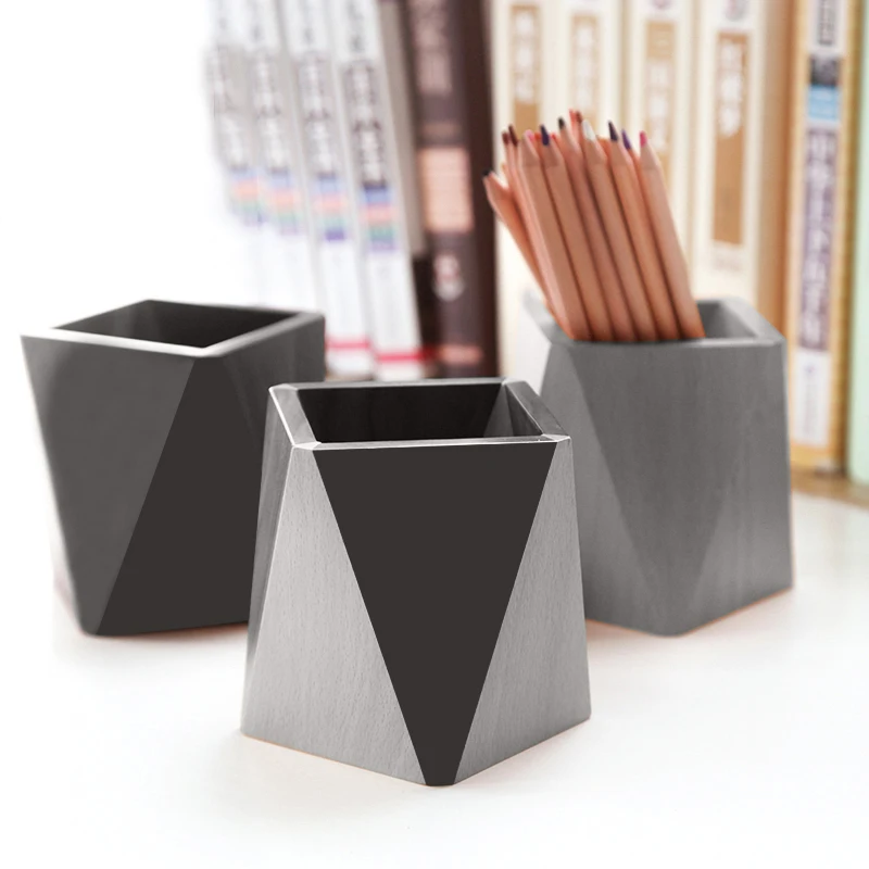 Geometric square concrete pen holder silicone mold creative cement office study home decoration |