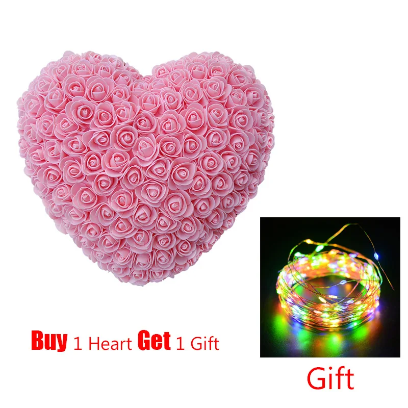 Dropshipping 30CM Artificial Rose Heart Shaped with LED Light for Valentine's Day Birthday New Year Gifts Love Gift - Цвет: Розовый