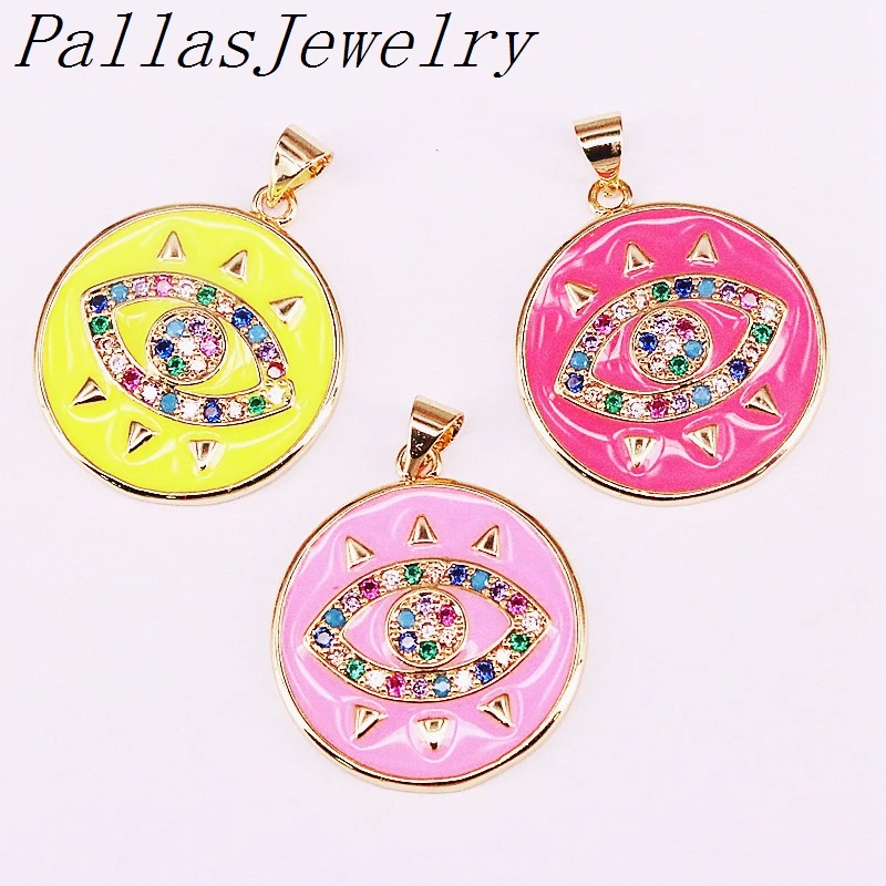 Pendant 10 шт. модная подвеска из эмали круглые ожерелья с подвесками Радужный цирконий CZ микро проложенный глаз золотые украшения для женщин - Окраска металла: Pendant