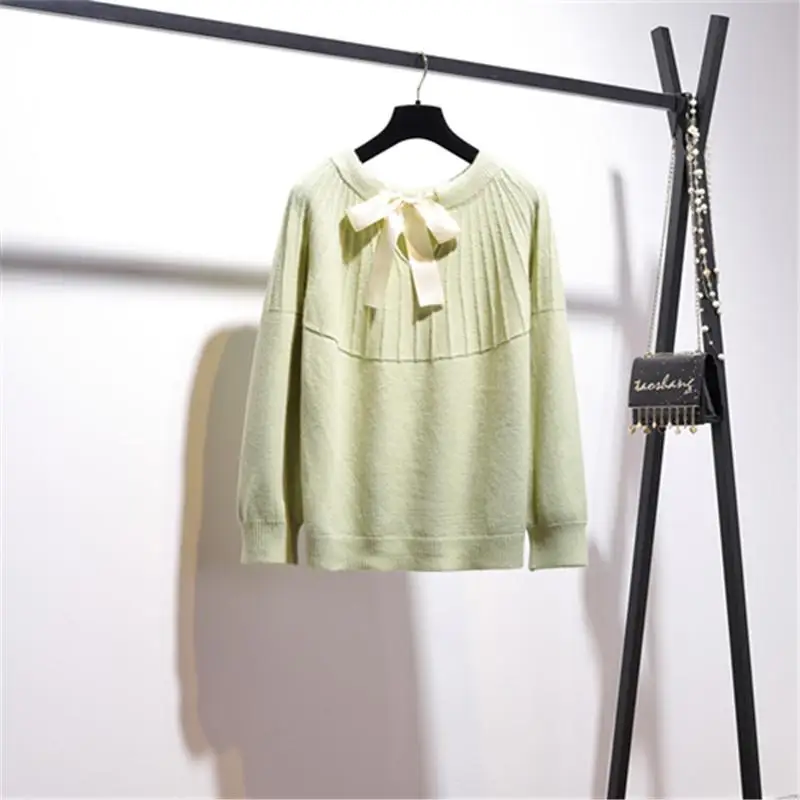 ICHOIX Женский комплект из 2 предметов, корейские костюмы, повседневный Женский вязаный свитер, клетчатый комплект из 2 предметов, юбка трапециевидной формы, зимняя одежда, одежда из 2 предметов - Цвет: Green sweater