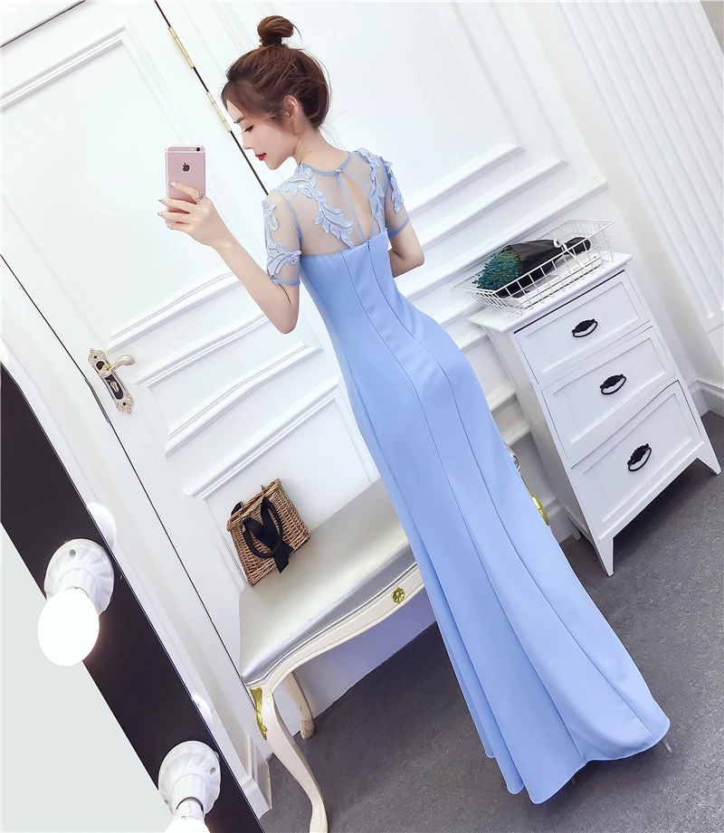 Платье подружки невесты, светильник синего цвета, красное, Vestido Azul Marino, длинное, для гостей, для свадебной вечеринки, для женщин, с вышивкой, с оборками, черное платье для ужина