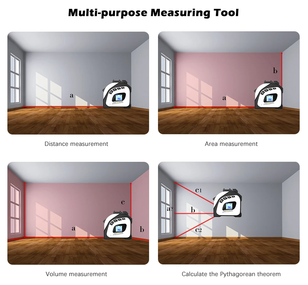 2 в 1 лазерный дальномер, цифровая рулетка, перезаряжаемый измеритель расстояния, дальномер, инфракрасные строительные инструменты