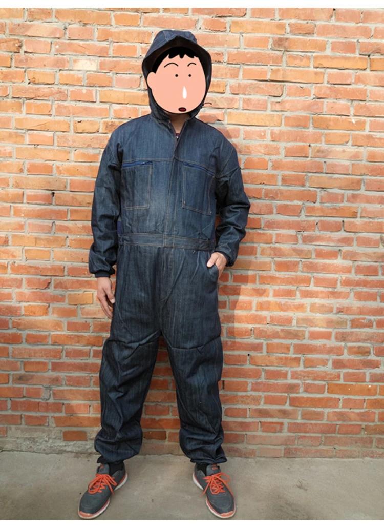 Men Work Clothing Long Sleeve Denim Coverall High Quality Wear resistance Overalls Repairman Machine Auto Repair Working uniform (1)