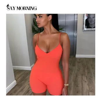 

SAY MORNING Sexy V-neck Bodycon Jumpsuits 2020 Summer Sleeveless Womens Jumpsuit Ribbed Playsuit Casual Streetwear