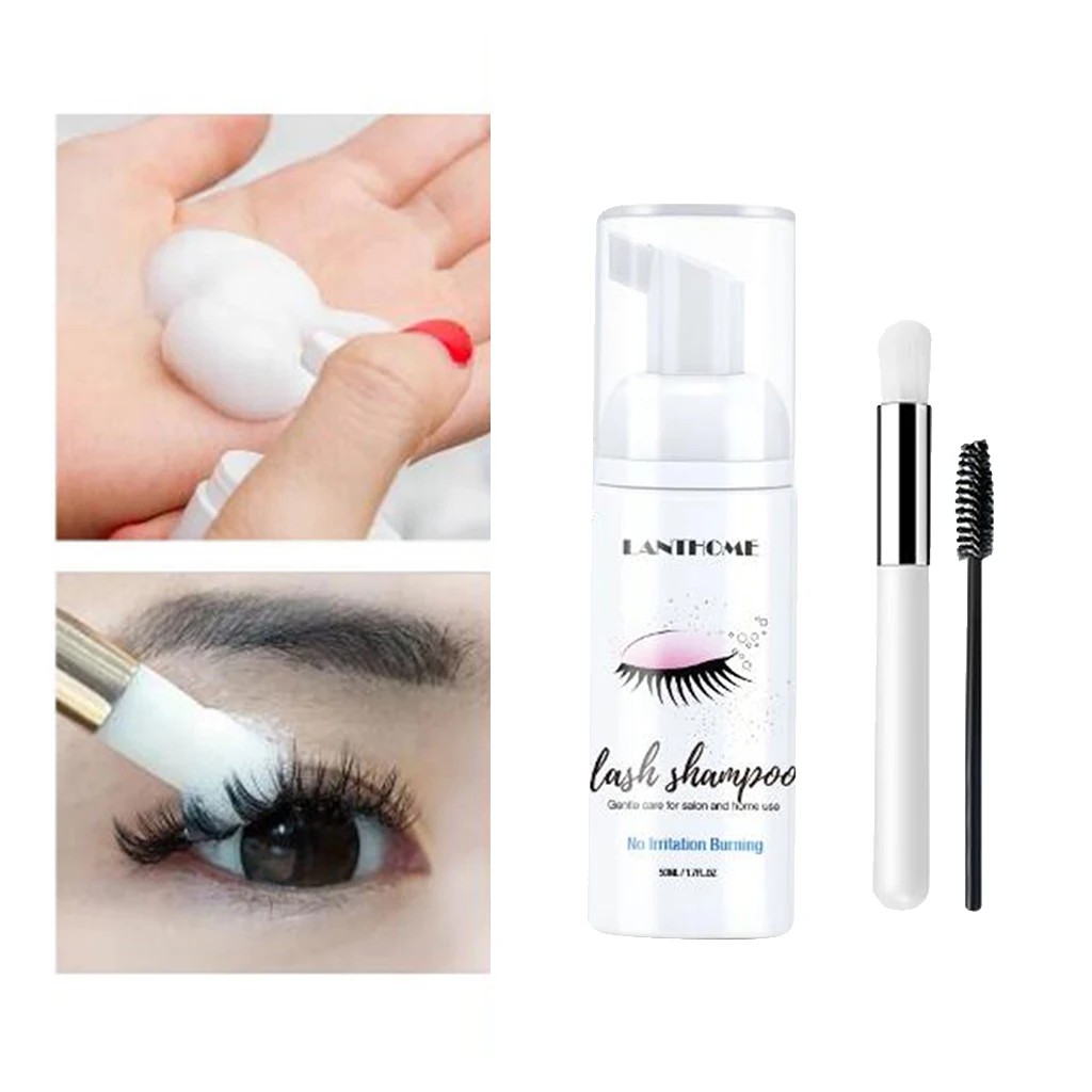 Eyelash Extension Shampoo Lash + Brush / 50ml / Eyelid Foaming Cleanser/Wash for Extensions and Natural Lashes