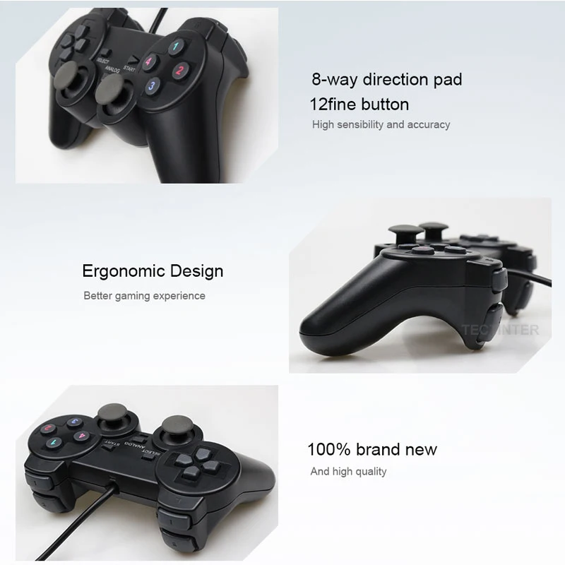 Wired USB PC Game Controller For WinXP/Win7/Win8/Win10 For PC Computer Laptop Black Gamepad Joystick