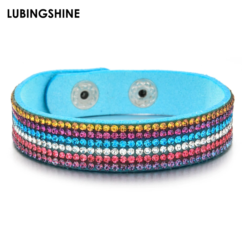 

Fashion Full Rhinestone Leather Bracelets&Bangles Alloy Snap Button Bracelet For Women Men Wrap Cuff Wristband Vintage Jewelry