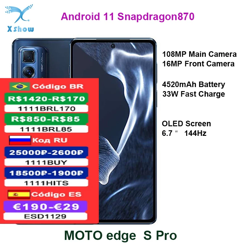 Смартфон Motorola Moto Edge S 20 Pro телефон с глобальной прошивкой Snapdragon 870 6 7 МП 144 дюйма OLCD