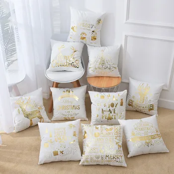 

Bronzing Merry Christmas Deer letters Cushion Cover Decorative Pillow Gold Pillow Case Luxury Sofa Cushions Home Chair Cojin