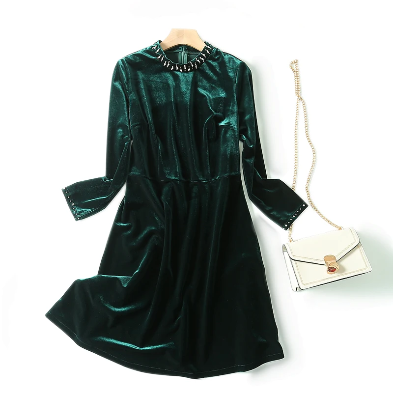 Новинка 2019 года сезон осень-зима Алмазный бисер Фланелевое платье в форме А с