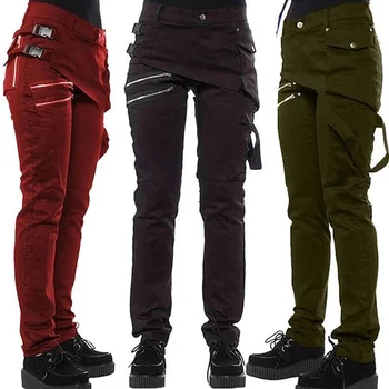 

Women Gothic Pants Zipper Pockets Rivet Steampunk Trousers Rock Style Pants FEA889