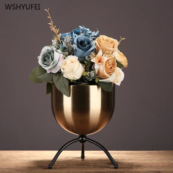 

Creative stainless steel flower pot gold metal vase model room restaurant hotel home succulent flower art decoration ornaments