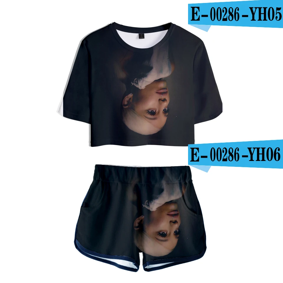 Ariana Grande, 3D костюм для бега, укороченная футболка, мини шорты, комплект из двух предметов, женский модный спортивный костюм, женский сексуальный укороченный топ, футболка - Цвет: 3D
