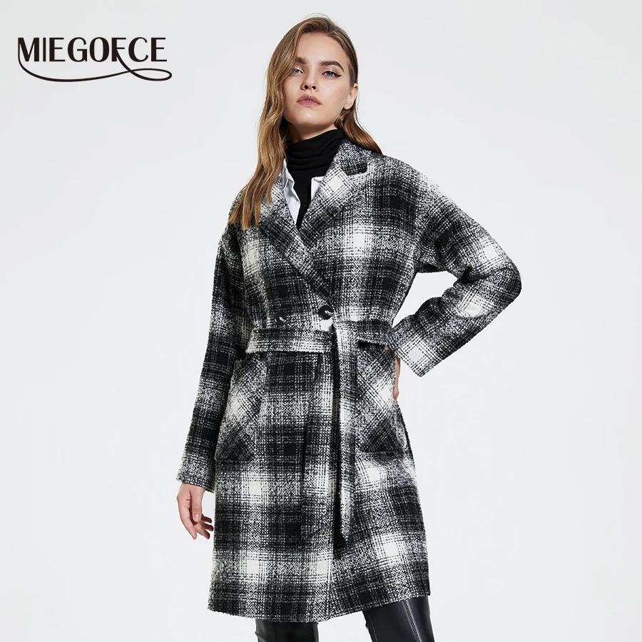 MIEGOFCE 2021 осень-зима женское простое клетчатое пальто зимнее длинное куртка