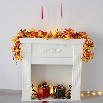 

1.7M LED Lighted Fall Autumn Pumpkin Maple Leaves Garland Thanksgiving Decor garland lights with LED lights