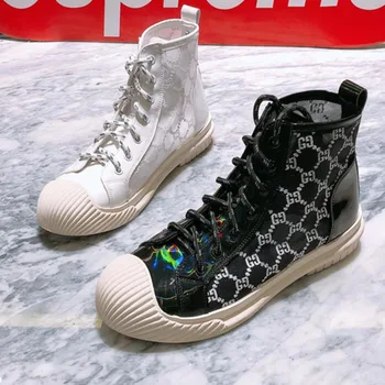 

2020 letters new colorful mesh breathable elastic rope high-top casual shoes for women Printed shell-toe flats sneakers women
