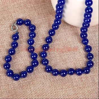 

Charming Natural 10mm Blue Jade Round Beads Necklace +Bracelet Set