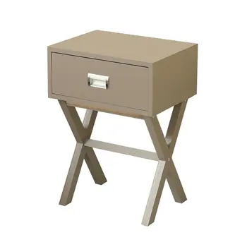 

DE Bedside Desk Tea Table Coffee Table Couch Side with One Drawer X Leg Modern Retro Decor Furniture Storage Bedroom Living Room