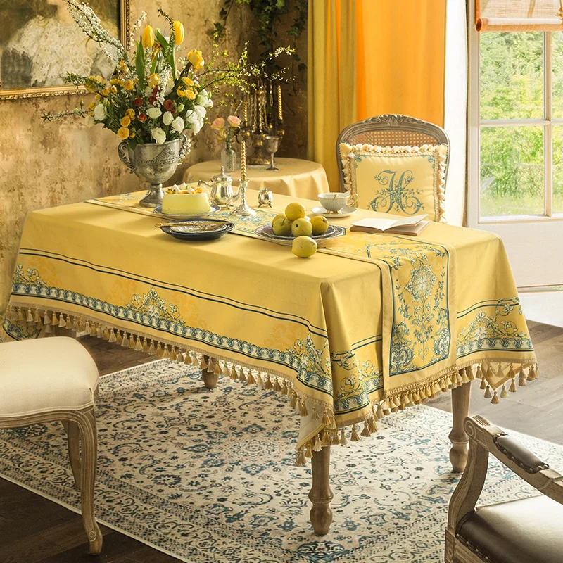黄色のベルベットプリントのテーブルランナー,高品質のショートぬいぐるみ,高品質のショートぬいぐるみ,厚いタッセル付きのテーブルクロス,ベッドランナー