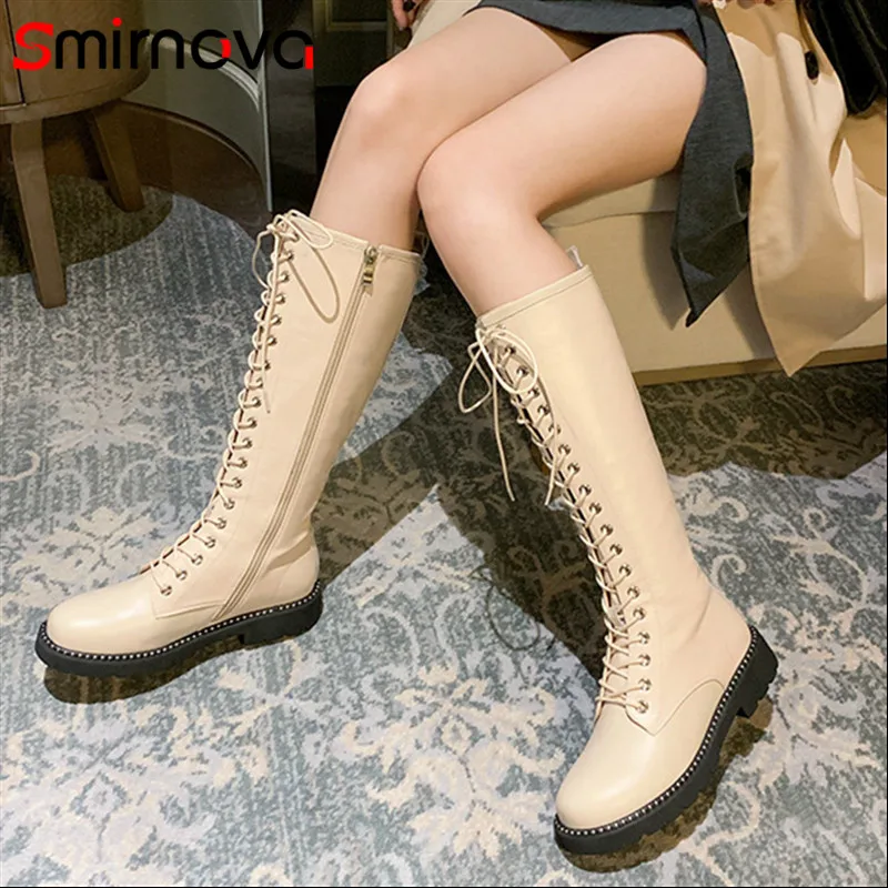 

Smirnova 2020 winter autumn boots for lady sexy knee high boots round toe party shoes black high quality genuine leather boots