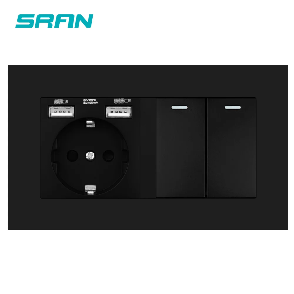 Евророзетка SRAN с клавишным выключателем 220 В 16 А usb 146*86|Электрические розетки| |
