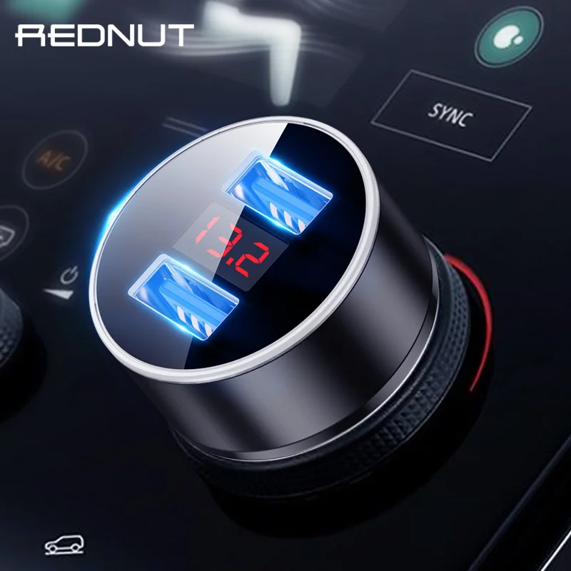 Металлическое двойное автомобильное зарядное устройство REDNUT USB с цифровым